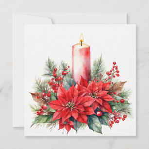 Wasserfarbe Weihnachts-Poinsettien-Blumen, Beeren Feiertagskarte