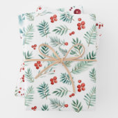 Wasserfarbe Weihnachtskiefer und Beeren Weihnachte Geschenkpapier Set (Beispiel)