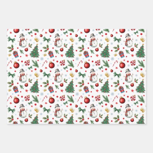 Wasserfarbe Weihnachtsmuster mit Namen Geschenkpapier Set (Vorderseite)