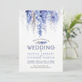 Wasserfarbe Wein Winterhochzeit blau grau Einladung (Stehend Vorderseite)