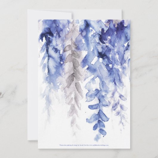 Wasserfarbe Wein Winterhochzeit blau grau Einladung (Rückseite)