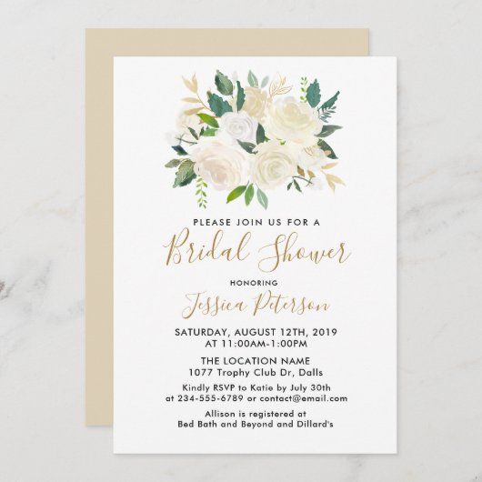 Wasserfarbe Weiße Blume Brautdusche Einladungen (Vorne/Hinten)