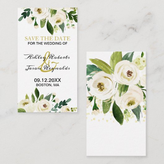 Wasserfarbe Weiße Blume Save the Date Begleitkarte (Vorne/Hinten)