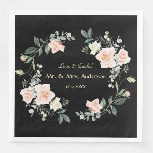 Wasserfarbe Weiße Blume Schwarze Hochzeit Serviette