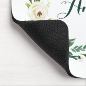 Wasserfarbe Weiße Blume und Blätter Wreath Script Mousepad (Ecke)