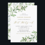 Wasserfarbe Weiße Blume und Grüne Bat Mitzvah Einladung<br><div class="desc">Laden Sie Familie und Freunde mit dieser whimsical grünen Einladung ein. Diese Fledermausmitzvah-Einladung enthält Aquarellbilder für grünes Blattwerk und weiße Blume sowie ein passendes Grünmuster mit Goldschrift. Personalisieren Sie diese durch Hinzufügen von Namen, Datum, Uhrzeit, Veranstaltungsort und anderen Veranstaltungsdetails. Diese Einladung ist ideal für Frühjahr und Garten Fledermaus Mitzvahs. Wählen...</div>