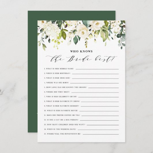 Wasserfarbe Weiße Blüte, die die Braut am besten k Begleitkarte (Vorne/Hinten)