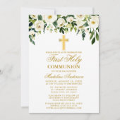 Wasserfarbe Weiße Blüte Erste Kommune Gold Einladung (Vorderseite)