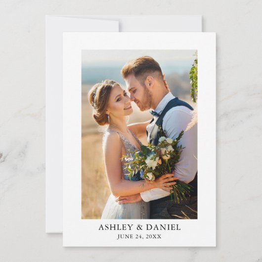 Wasserfarbe Weiße Blütenblüte Blauer Foto Hochzeit Einladung (Rückseite)