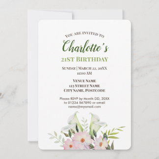 Wasserfarbe Weiße Calla Geburtstagseinladung Einladung