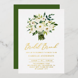 Wasserfarbe Weiße Flora Bouquet Bridal Brunch Folieneinladung