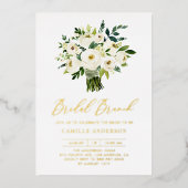 Wasserfarbe Weiße Flora Bouquet Bridal Brunch Folieneinladung (Vorderseite)