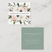 Wasserfarbe Weiße Magnolien und Blüten Quadratische Visitenkarte (Vorne/Hinten)