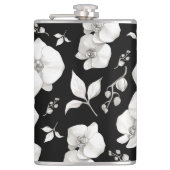 Wasserfarbe Weiße Orchidee, schwarz | Flachmann (Vorderseite)