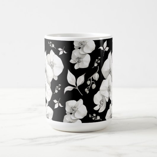 Wasserfarbe Weiße Orchidee, schwarz | Kaffeetasse (Mittel)