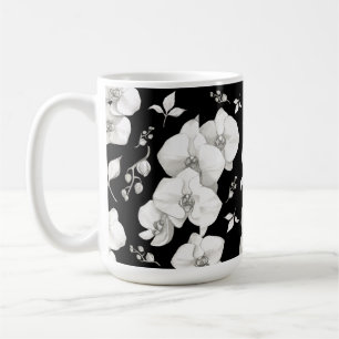 Wasserfarbe Weiße Orchidee, schwarz   Kaffeetasse