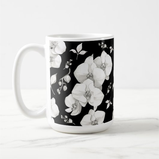 Wasserfarbe Weiße Orchidee, schwarz | Kaffeetasse (Links)