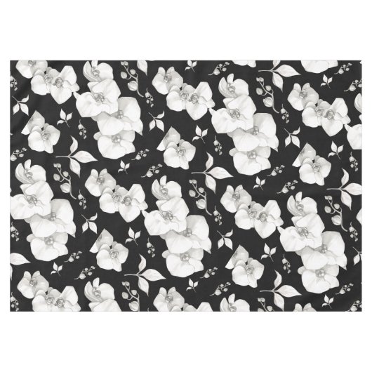 Wasserfarbe Weiße Orchidee, schwarz | Tischdecke (Vorderseite (Horizontal))