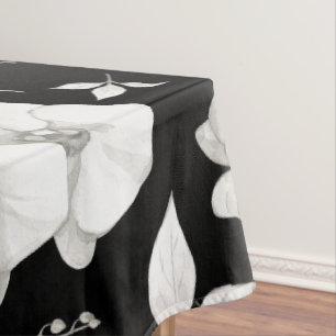 Wasserfarbe Weiße Orchidee, schwarz   Tischdecke