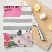 Wasserfarbe Weiße Rosen Graue Streifen Geschirrtuch (Viertel Falte)