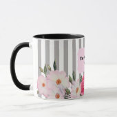 Wasserfarbe Weiße Rosen Graue Streifen Tasse (Links)