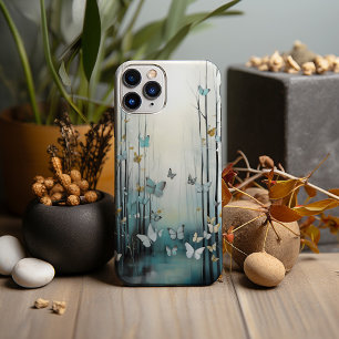 Wasserfarbe, weiße Schmetterlinge im Blauen Wald Case-Mate iPhone Hülle