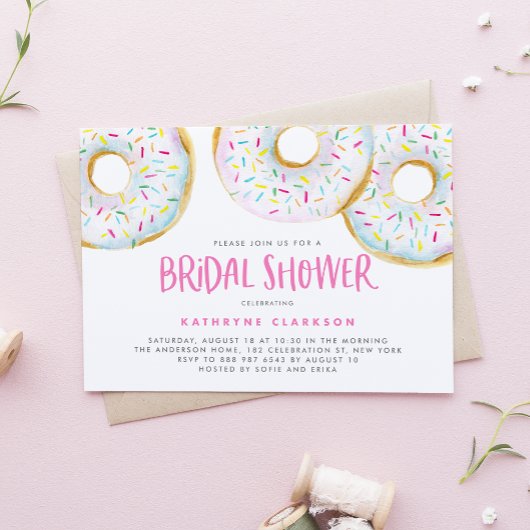 Wasserfarbe Weiße Sprinkle Donuts Brautparty Einladung