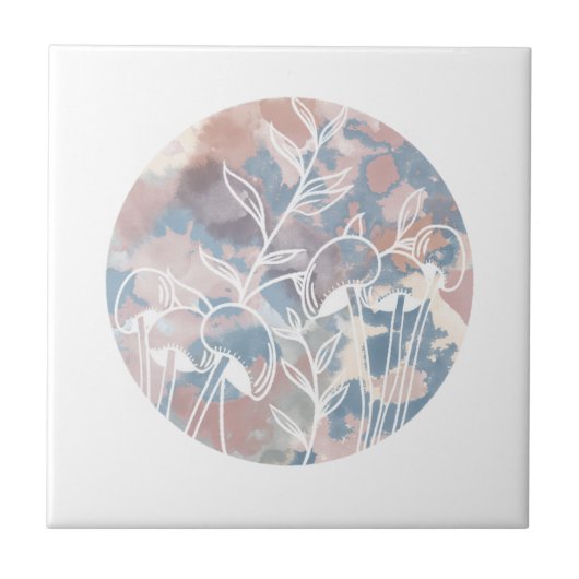 Wasserfarbe Weiße Wildblumen Fliese (Vorderseite)