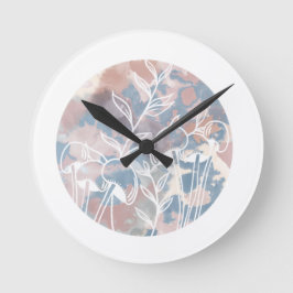 Wasserfarbe Weiße Wildblumen Runde Wanduhr