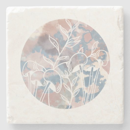 Wasserfarbe Weiße Wildblumen Steinuntersetzer (Vorderseite)