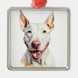 WASSERFARBE, WEISSER BULL TERRIER HUND ORNAMENT AUS METALL