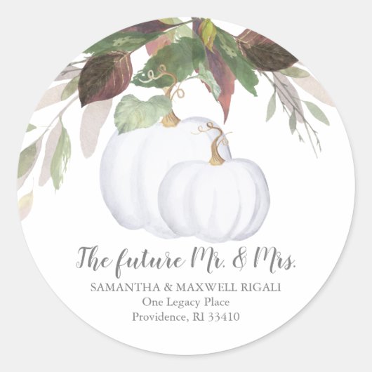 Wasserfarbe Weißer Kürbis Rücksendeadresse Runder Aufkleber (Vorderseite)