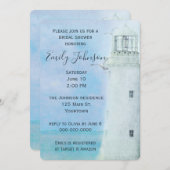 Wasserfarbe Weißer Leuchtturm und Möwen Einladung (Vorne/Hinten)