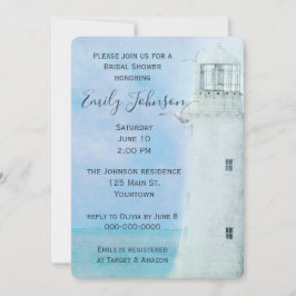 Wasserfarbe Weißer Leuchtturm und Möwen Einladung