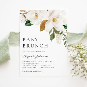 Wasserfarbe Weißer Magnolia Rustikales Baby Brunch Einladung