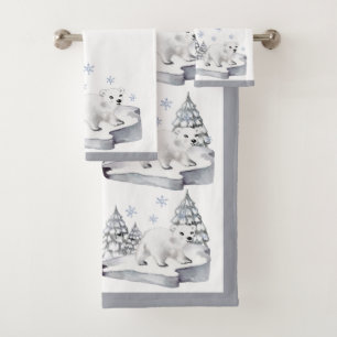 Wasserfarbe Weißer Polar Bär Pine Tree Weihnachten Badhandtuch Set
