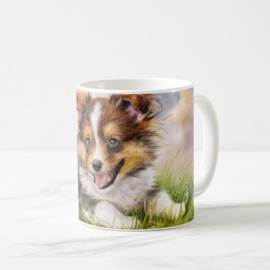 Wasserfarbe Welpe Kaffeetasse (VorderseiteRechts)