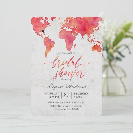 Wasserfarbe Weltkarte Bridal Dusche Einladung (Stehend Vorderseite)