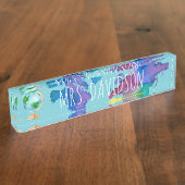 Wasserfarbe Weltkarte Namensplakette (Seite)