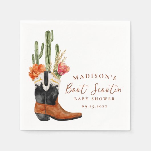 Wasserfarbe Western Boot Scootin' Babydusche Serviette (Vorderseite)