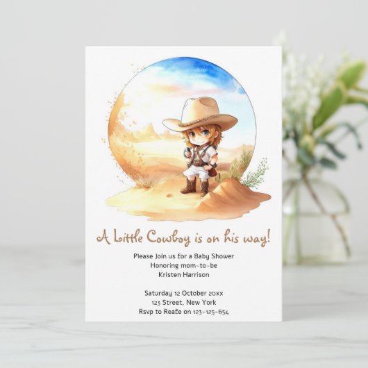 Wasserfarbe Western Wild West Cowboy Babydusche Einladung (Stehend Vorderseite)