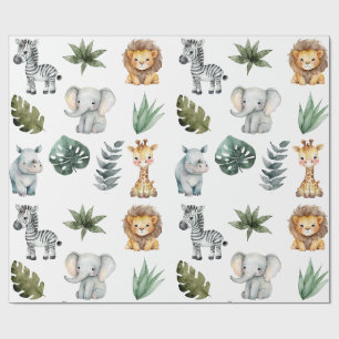 Wasserfarbe Whimsical Adorable Baby Safari Tiere Geschenkpapier