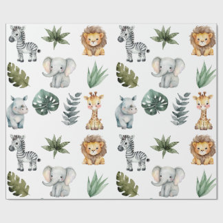 Wasserfarbe Whimsical Adorable Baby Safari Tiere Geschenkpapier
