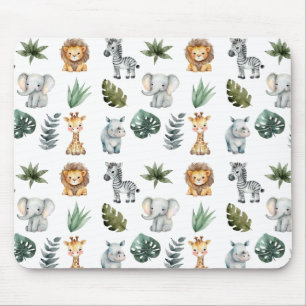 Wasserfarbe Whimsical Adorable Baby Safari Tiere Mousepad
