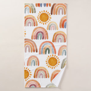Wasserfarbe Whimsical Boho Rainbow and Sun Kids Badehandtuch