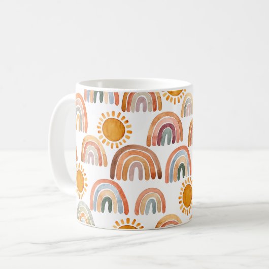 Wasserfarbe Whimsical Boho Rainbow and Sun Kids  Kaffeetasse (Vorderseite Links)