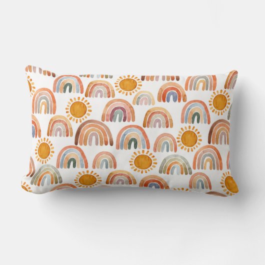 Wasserfarbe Whimsical Boho Rainbow and Sun Kids Lendenkissen (Vorderseite)