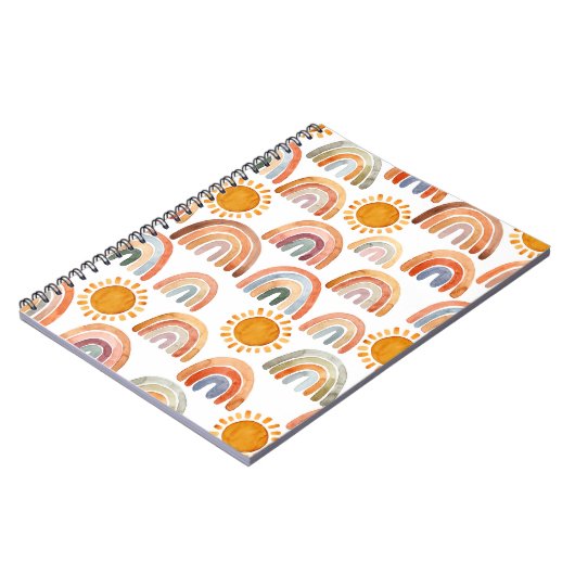 Wasserfarbe Whimsical Boho Rainbow and Sun Kids Notizblock (Linke Seite)