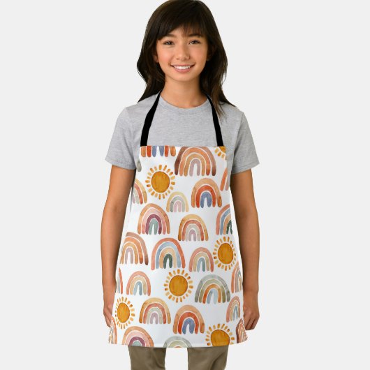 Wasserfarbe Whimsical Boho Rainbow and Sun Kids Schürze (Insitu)