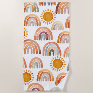 Wasserfarbe Whimsical Boho Rainbow and Sun Kids Strandtuch
